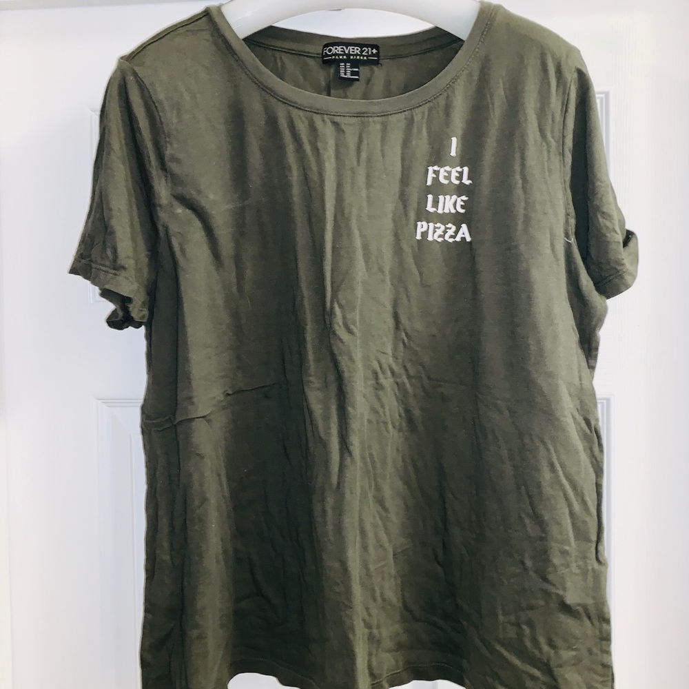 FOREVER 21 PLUS OLIVE PIZZA COTTON COMFY TEE 1X